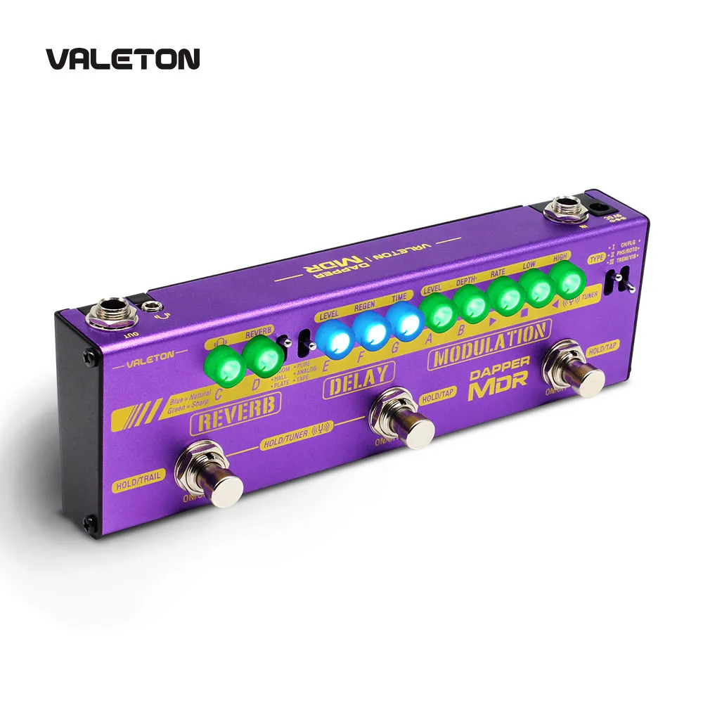 Педаль для гитары Valeton педаль эффектов Дрон реверберация задержка хора Phaser Vibrato