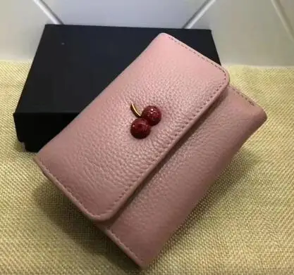 Яркий короткий кошелек милый маленький вишневый кошелек из натуральной кожи Дамский кошелек мини Чехол для монет