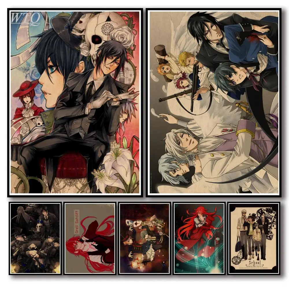 Постер Черный Батлер Себастьян Ретро аниме постеры Картина на холсте и принты