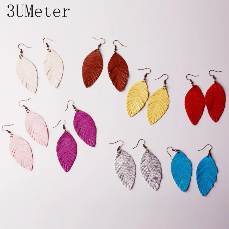 3UMeter 2019 новые серьги в форме листа для женщин PU из кожи милые ручной работы
