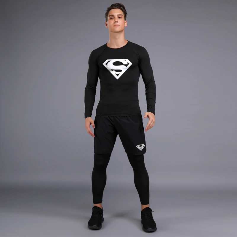 Men's Long sleeve Compression Sports Suit Gym Set Elastic Basketball Running Workout Sportswear Men 3 Pcs Sets | Спорт и