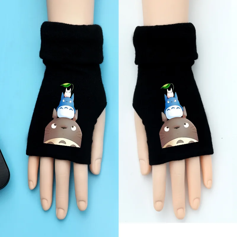 Totoro SpiritedAway Slender Man Knitting Gloves Cotton Warm Half Finger Wrist Mittens Fashion Cosplay Prop Accessory Gift Winter