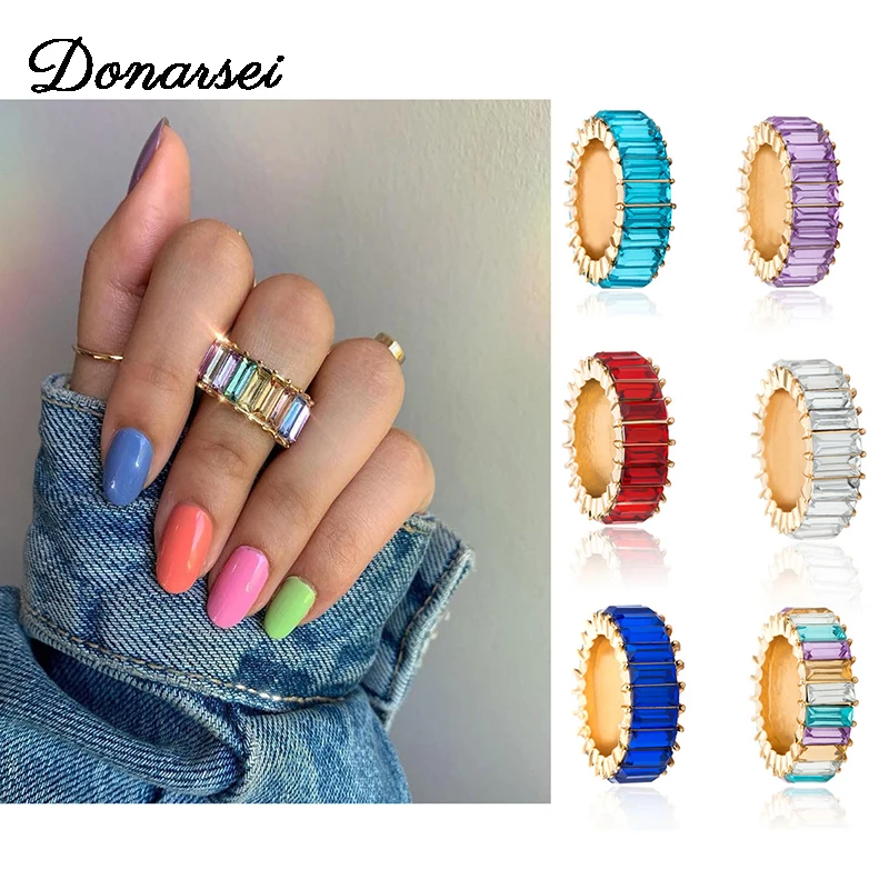 

Donarsei 2019 New Fashion Colorful Crystal Rings For Women Female Round CZ Stone Finger Rings Wedding Band Jewelry Gift