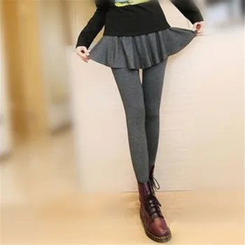 

CHSDCSI Skirt Legging Female Women Cotton Legging Twp Pieces Autumn Side Long Stitching Spring Leggins