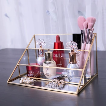 

3-Layers Glass Makeup Organizer Triangle Display Stand Bathroom Cosmetic Organizer Makeupbrush Lipstick Jewelry Storage Rack
