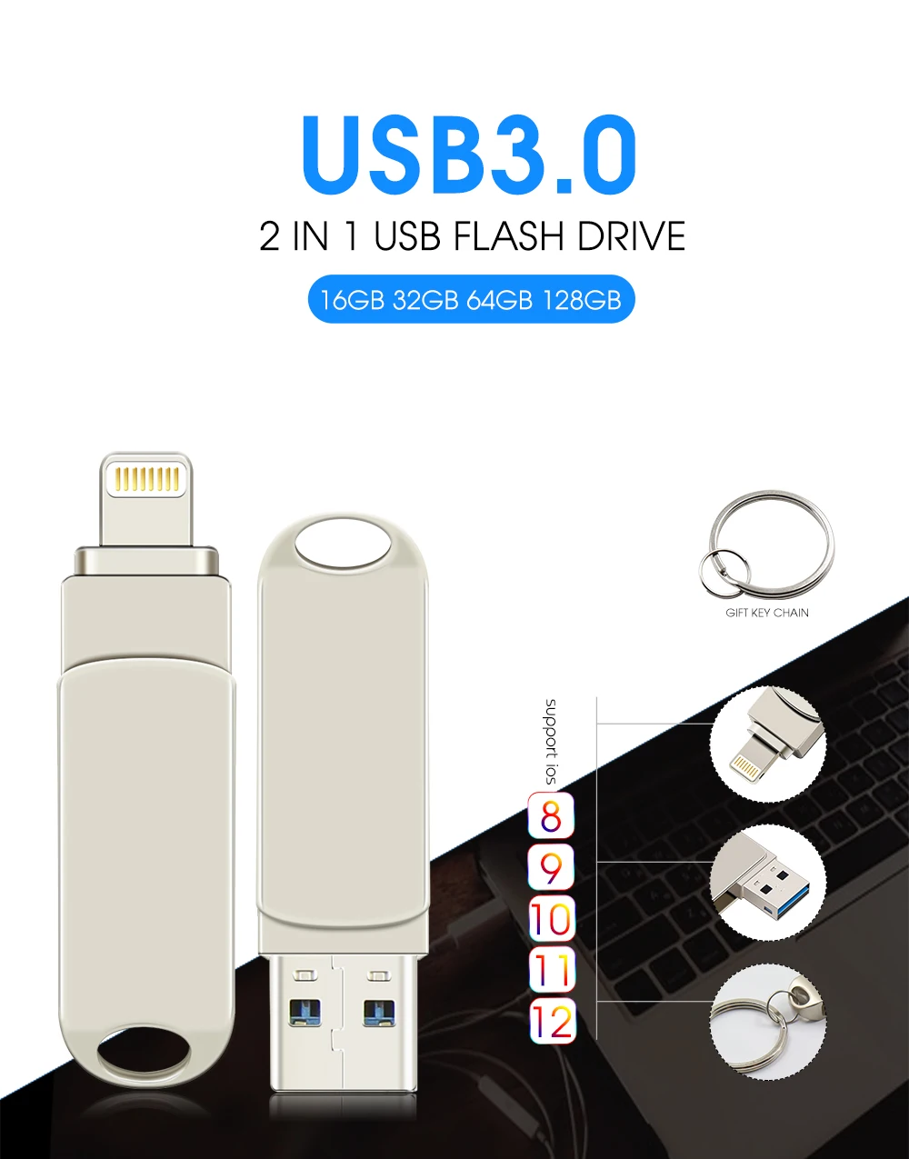 USB флэш-накопитель для iPhone X/8/7/7 Plus/6 Plus/6s/5/SE/ipad OTG флеш-накопитель HD флеш-накопитель 8 Гб оперативной памяти, 16 Гб встроенной памяти, 32 ГБ, 64 ГБ, 128 ГБ флэш-накопитель usb 3,0