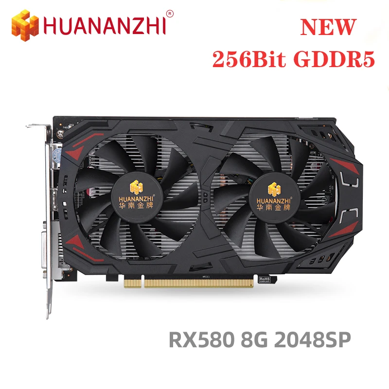Графическая карта HUANANZHI GDDR5 RX 580 8G 2048 SP 6000 бит 1206 МГц 896 мгц HDMI DVI DP 14 нм 150 шт. Вт