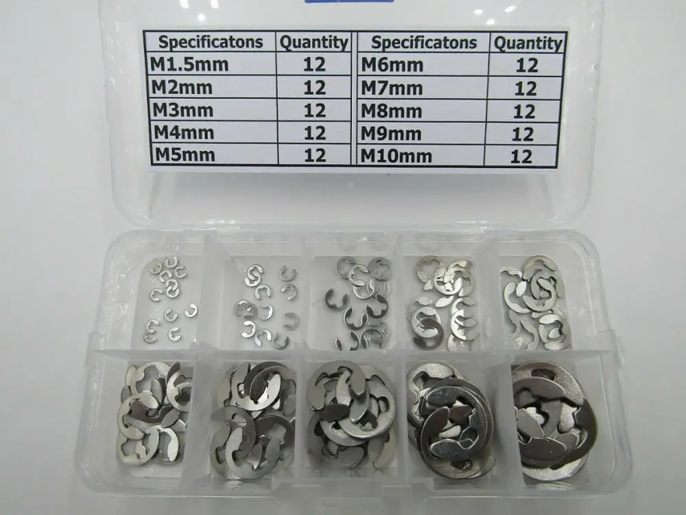 120 шт./компл. 304 Нержавеющая сталь E клип-Шайба Ассортимент Kit1.5 2 3 4 5 6 7 8 9 10 мм стопорное кольцо для вала застежка-молния