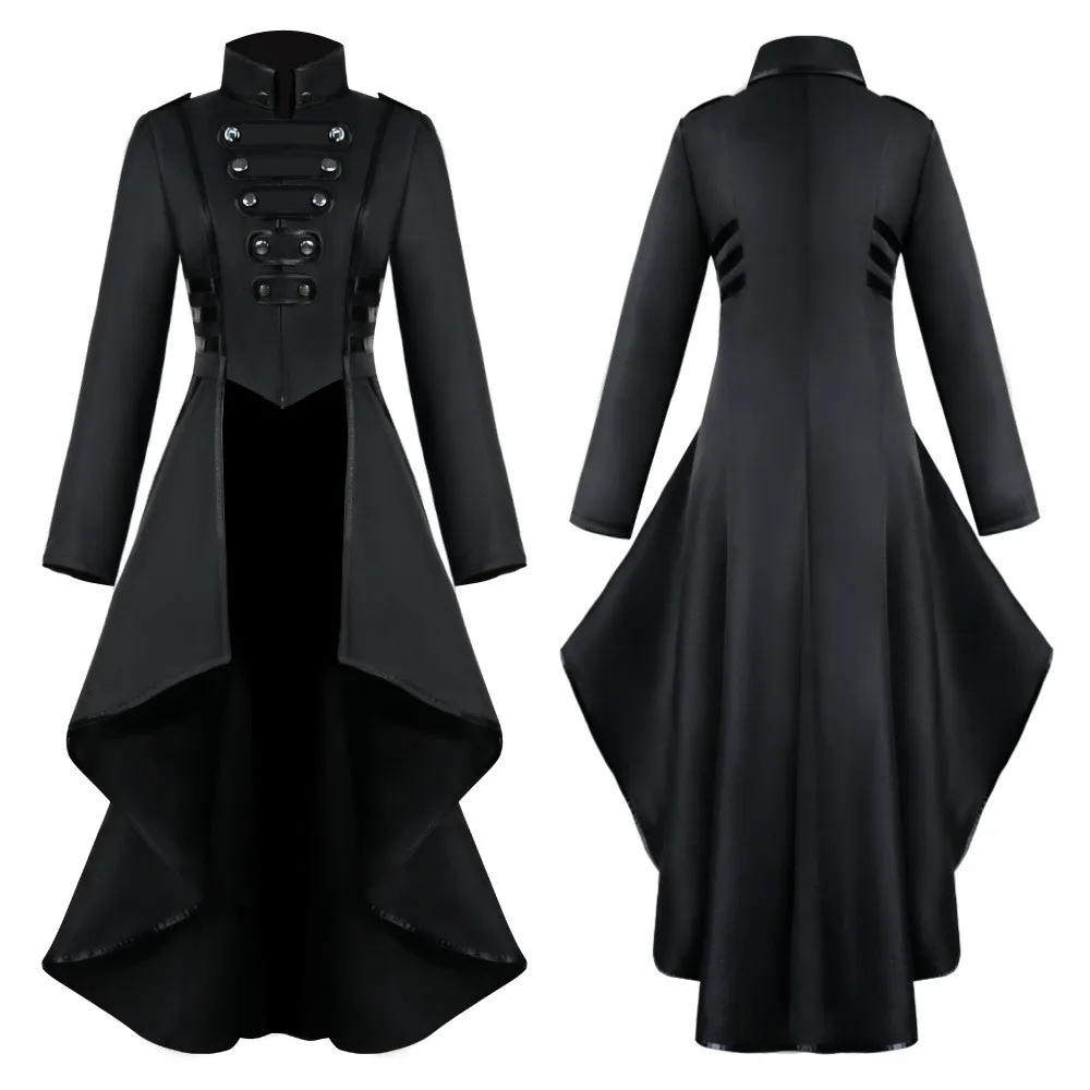 

Plus Size Women Gothic Steampunk Button Jacket Female Lace Corset Fashion Halloween Costume Long Coat Ladies Solid Tailcoat