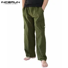 INCERUN Модные мужские штаны хлопок хип-хоп Твердые Карманы штаны для уличного бега эластичный пояс мешковатые брюки "Карго" мужские брюки 5XL