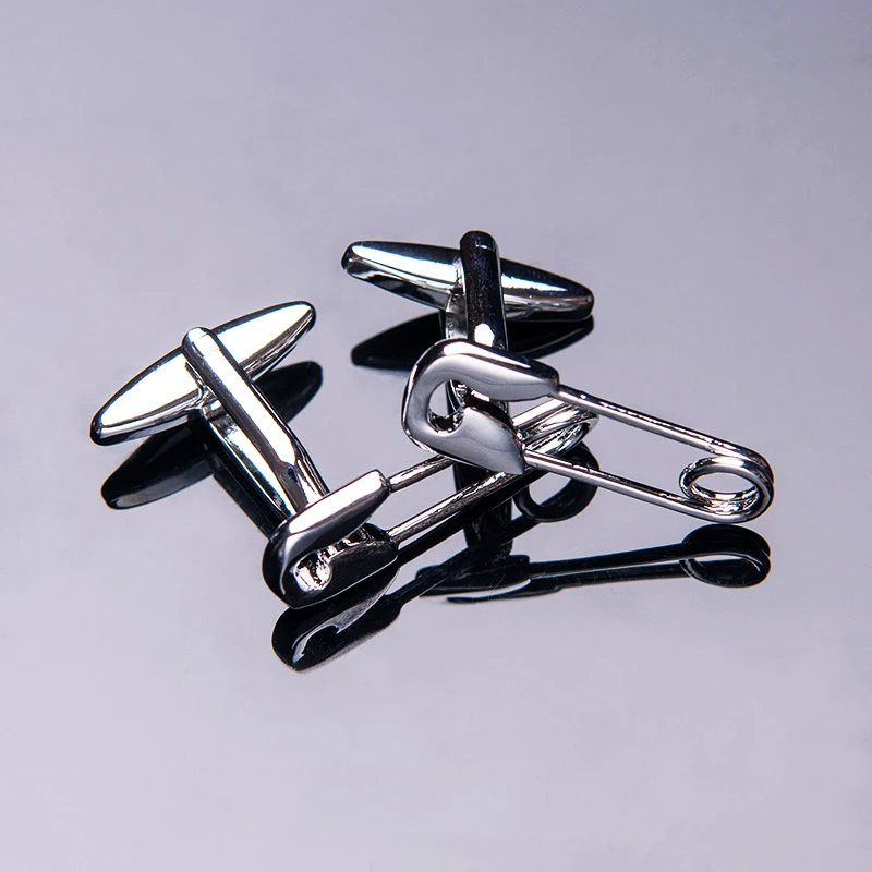 Novelty Pin Shape Cufflinks Silver Plated Cuff Button Office Supplies Design Copper Material For Business Gift Free Shipping