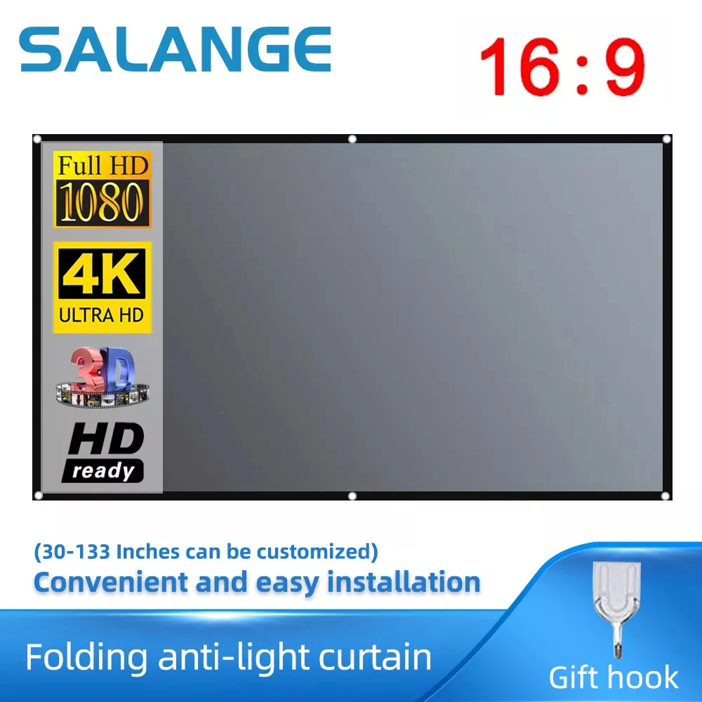 Экран для проектора Salange 72 84 100 120 дюймов 16: 9 Высокая яркость светоотражающие