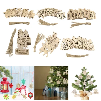 

62pcs Christmas Wood Chip Tree Ornaments Xmas Hanging Pendant Decorations