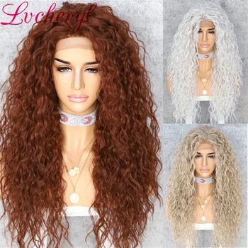 

Lvcheryl Curly Synthetic Lace Front Wigs Brown Color Free Parting Heat Resistant Hair Wigs for Women