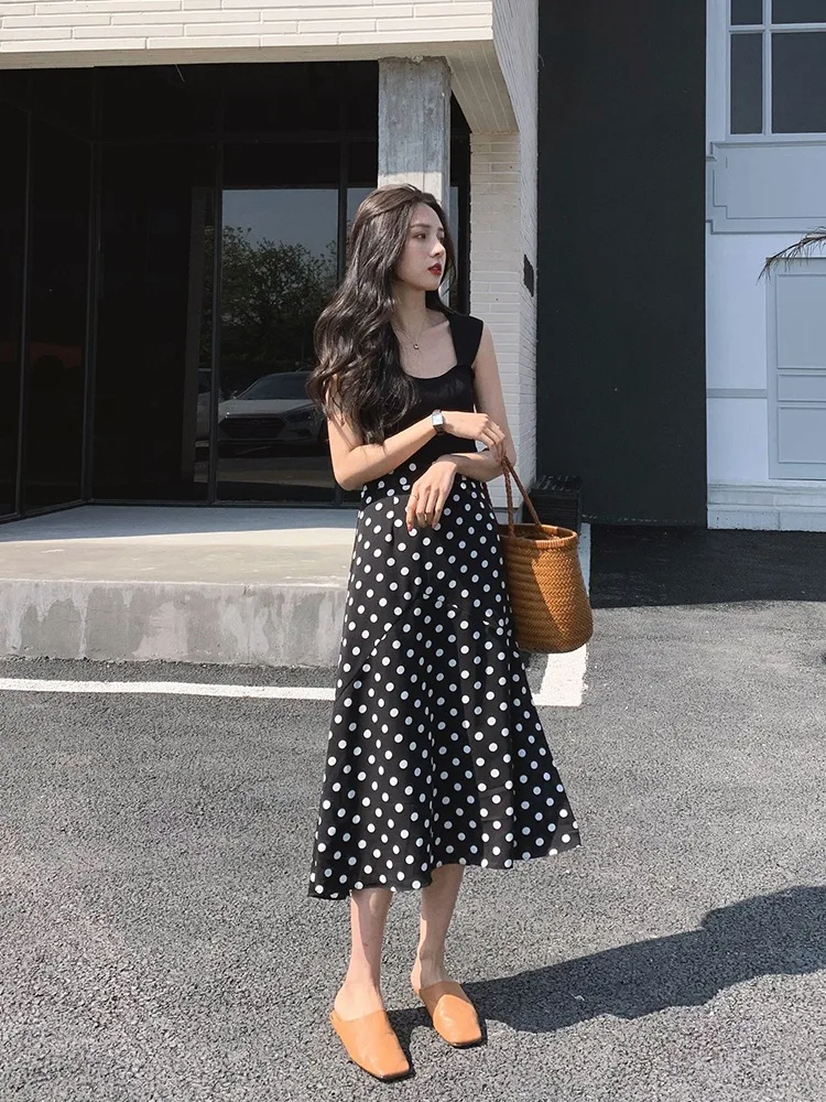 

Polka Dot Skirt Summer Wear for Women Black And White with Pattern Mid-length A- line Skirt
