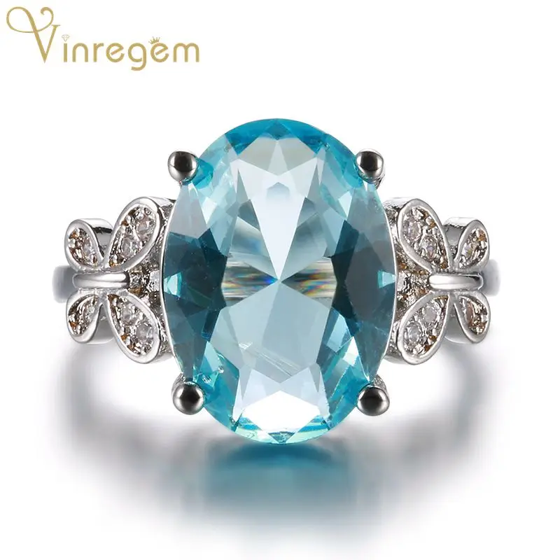 Vinregem кольцо из чистого серебра 925 пробы с овальным аквамариновым драгоценным