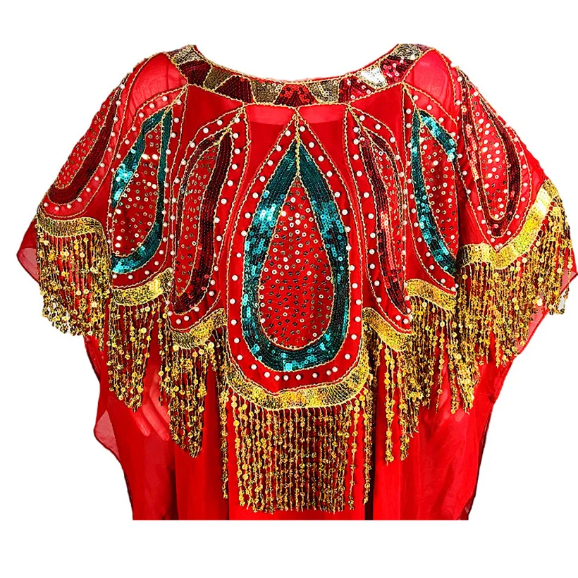 Women's Fashion Classic Design African Clothes Dashiki Abaya Chiffon Sequin Tassel Batwing Loose Versatile Dresses Free Size african culture clothing