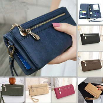 

Hot Selling Women Matte PU Leather Wallet Long Card Holder Phone Bag Case Purse Handbag -B5