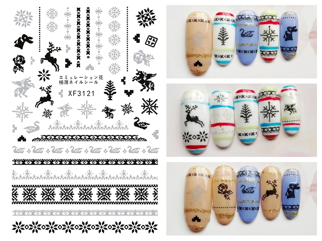 Снежная Рождественская наклейка для ногтей художественное украшение снеговик наклейка для ногтей для маникюра Пингвин наклейка для ногтей дизайн Санта Клаус клей - Цвет: XF3121