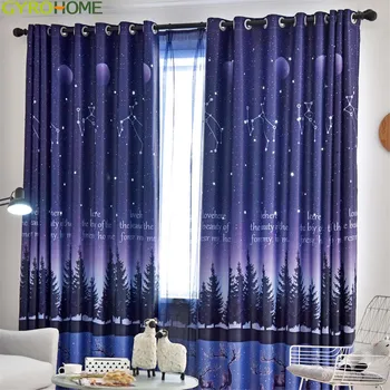 

Nordic Style Night Sky Curtains Cartoon Deer Design Blackout Curtain for Bedroom Sheer Fabric Drapes