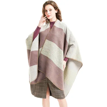 

2020 Direct Selling Women Adult Hijab Winter New Triangle Needle Large Hem Stripe Split Shawl Dyed Cashmere Women's Cape