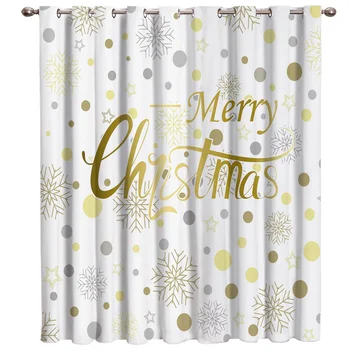 

Golden Merry Christmas Room Curtains Large Window Window Curtains Dark Curtain Rod Living Room Blackout Bedroom Drapes Decor