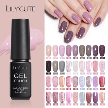 

LILYCUTE 7ml Pink Series Glitter UV Gel Nail Polish Shinning Semi-Permanent Nail Art Soak Off Gel Varnish Dry with LED Lamp