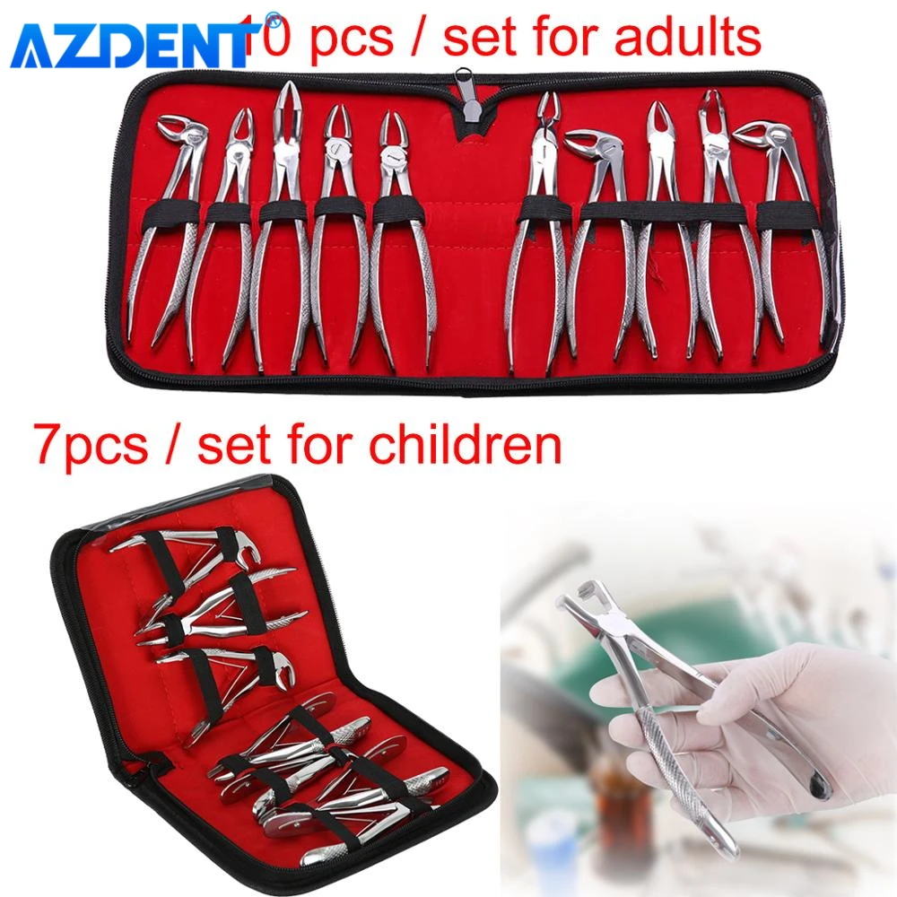 AZDENT 10 Pairs Tooth Extracting Forceps Dental Surgical Extraction