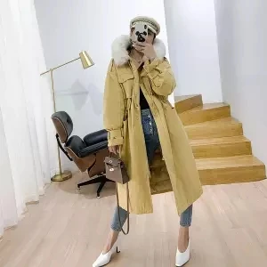 Bella philosophy Winter Fox Collar Windbreaker lady Down Jacket Women Medium Long Thicker Hooded Parka Mujer female Loose Jacket - Color: Y1