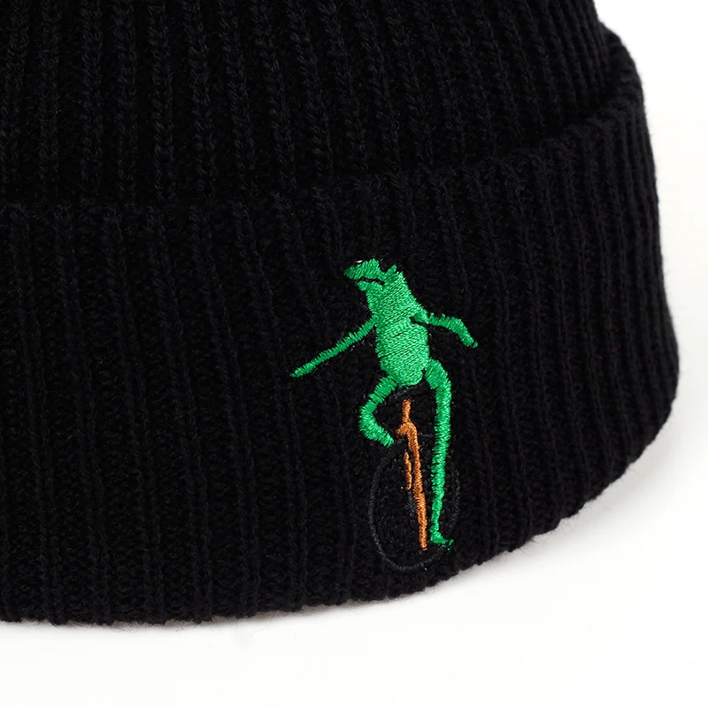 Новинка, зимняя теплая шапка с вышивкой в виде тачки, лягушки, изогнутая Зеленая лягушка, облегающие шапки для мужчин и женщин, шапочки в виде лягушки, шапка Gorras