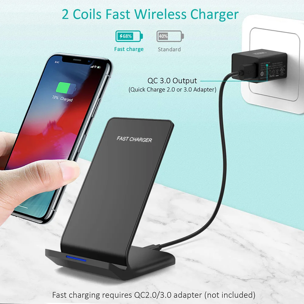 Беспроводное зарядное устройство DCAE 15 Вт Type C Qi для Samsung Galaxy S20 S10 S9 Note 10 9 iPhone 11 Pro XS Max