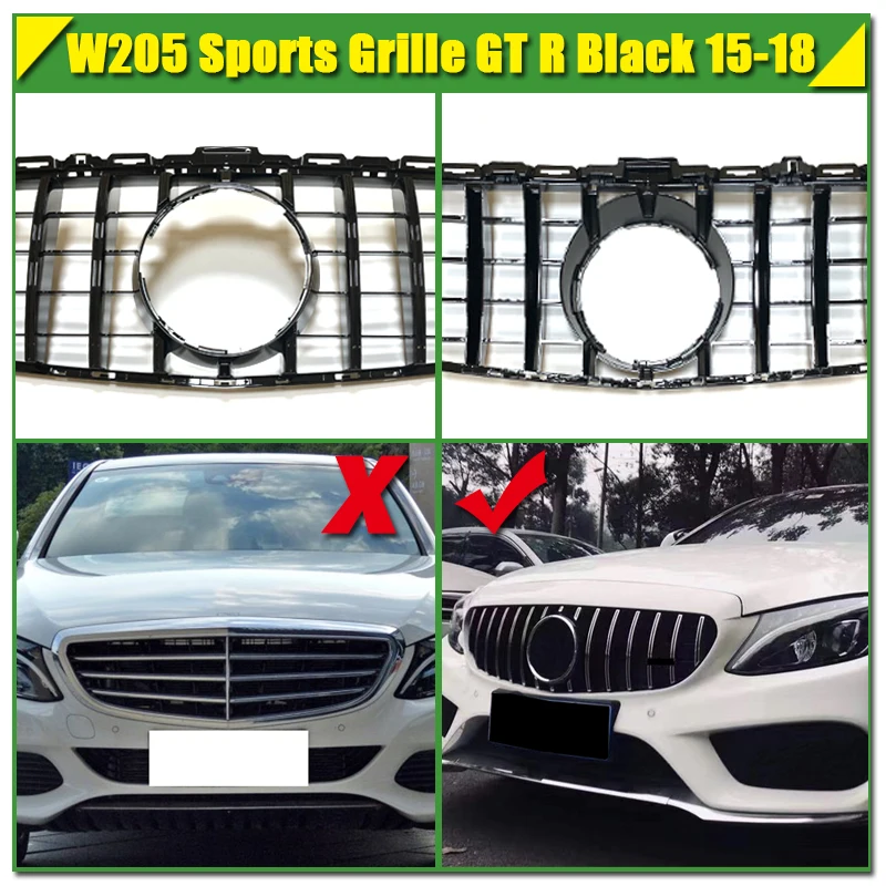 Для Mercedes W205 C205 W205 C Класс Спорт GTS решетка гриль решетки ABS глянец Черный без камеры прямой 1:1 замена-18