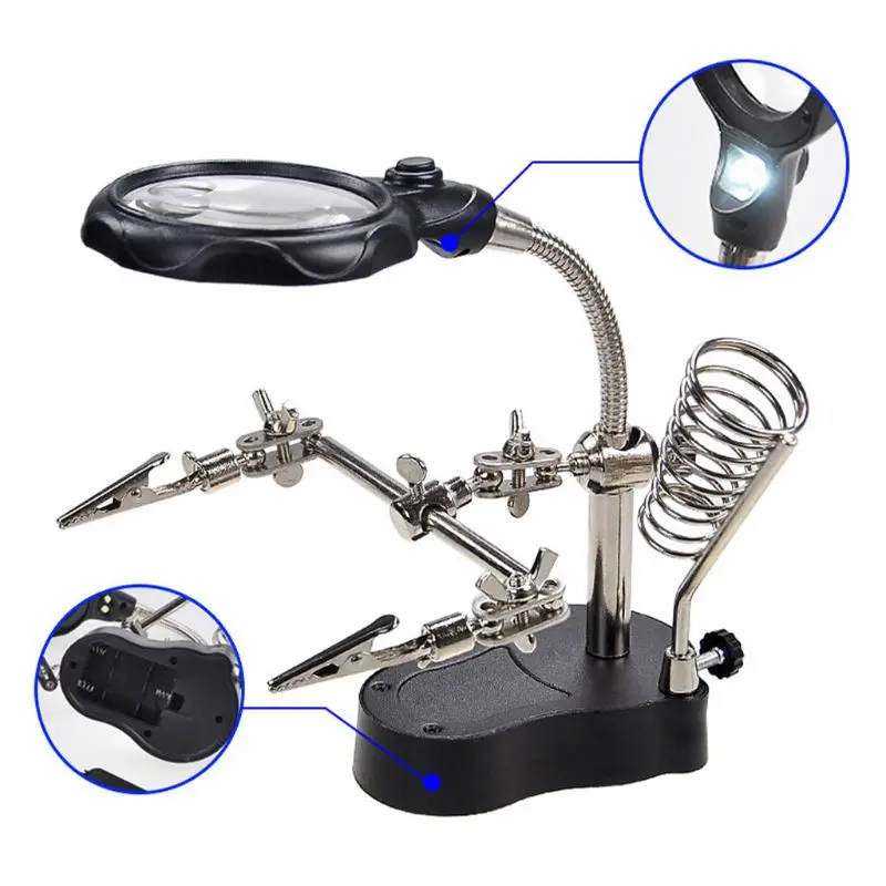 TE-801 Helping Hand with 4X Magnifying Glass Solder Holder Jewelry Repair Tools