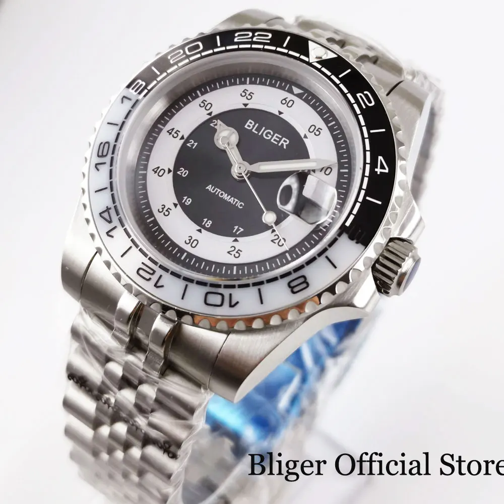 

BLIGER New 40mm Mechanical Men Wristwatch Jubilee Band MIYOTA Movement Date Window Rotating Bezel