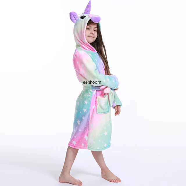 Unicorn Hooded Children Bathrobes Baby Rainbow Bath Robe Animal For Boys Girls Pyjamas Nightgown Kids Sleepwear 3-11Y 4