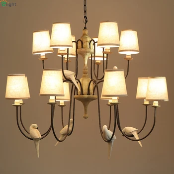 

American Retro Resin Bird Led Pendant Chandeliers Lamparas Black Metal Dining Room Led Chandelier Lighting Hanging Light Fixture