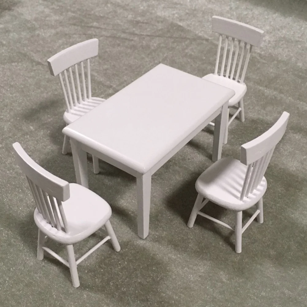 40# 5Pcs/Set 1/12 Exquisite Dollhouse Mini Furniture Dining Table Chair Set Toy Model Good Decor
