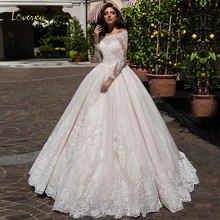 Loverxu бальное платье с вырезом лодочкой, свадебные платья, Шикарные аппликации, длинный рукав, пуговица, платье невесты, шлейф, свадебное платье размера плюс