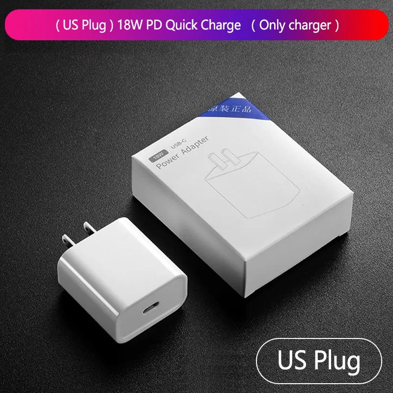Only US Plug Charge USB-C зарядное устройство 18 Вт PD 3,0 Быстрая зарядка 4,0 Быстрая зарядка EU US вилка для iPhone 11 Xs samsung type-C-type-C Lighting USB кабели - Тип штекера: Only US Plug Charge