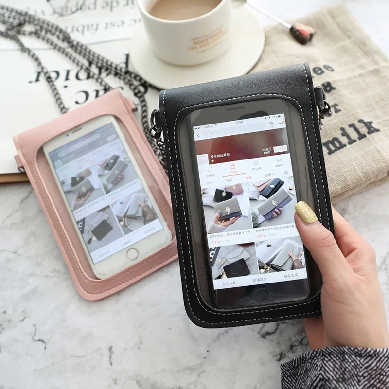 

Drop Shipping Touch Screen Purse Chain Leather Shoulder Wallet Pouch Female Mini Portable Phone New Trend Handbag Bag ZORYER