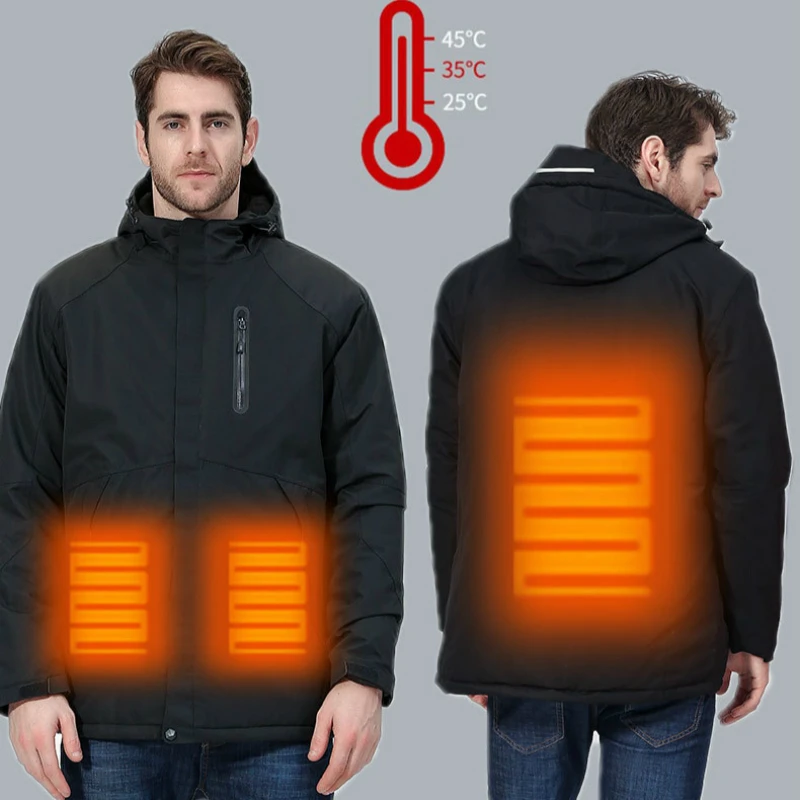 Couples USB Heated Jacket Men Waterproof Jacket Men Down Cotton Hiking Jacket Winter Thermal Plus Size Heated Clothing