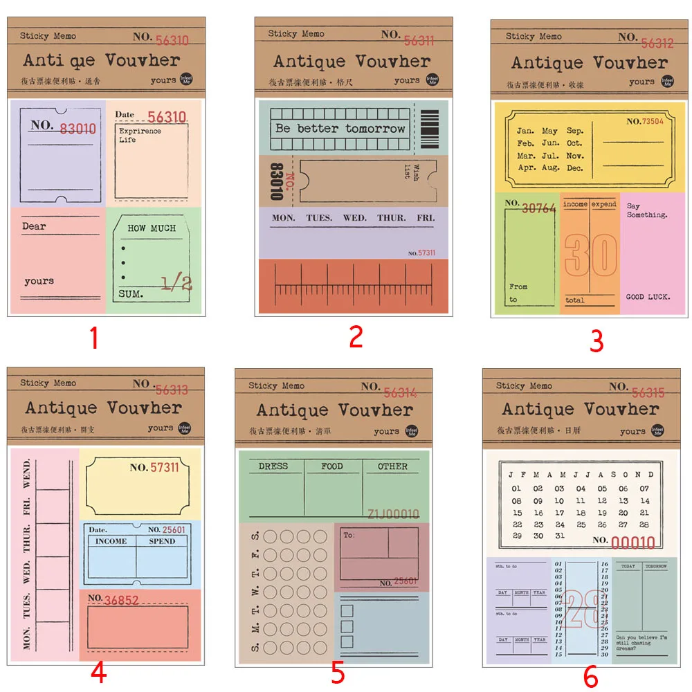 

30 Sheets Retro Memo Notepad Sticky Notes Antique Ticket Series Scrapbooking Stickers Office School Stationery Message Card