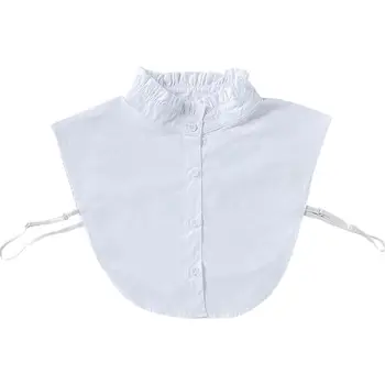 

Women Sweet Wrinkled Ruffles Fake Stand Collar Layering White Sweater Half-Shirt AXYD