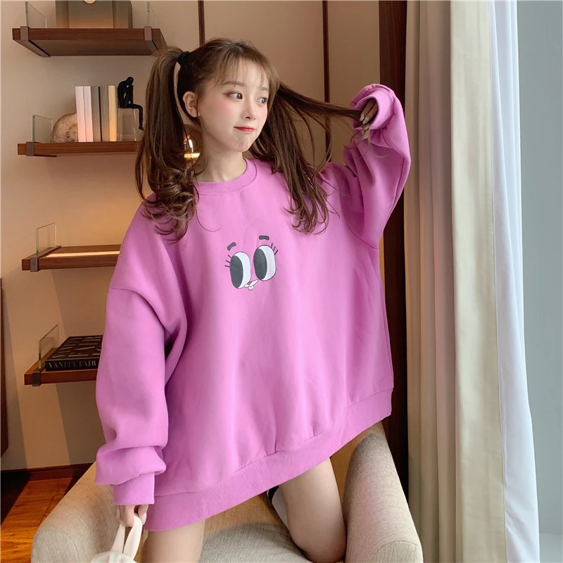 cartoon Sweatshirts ladies long sleeve hoodies and pullover o-neck plus size fall autumn nwinter Women's Clothing hot hipster