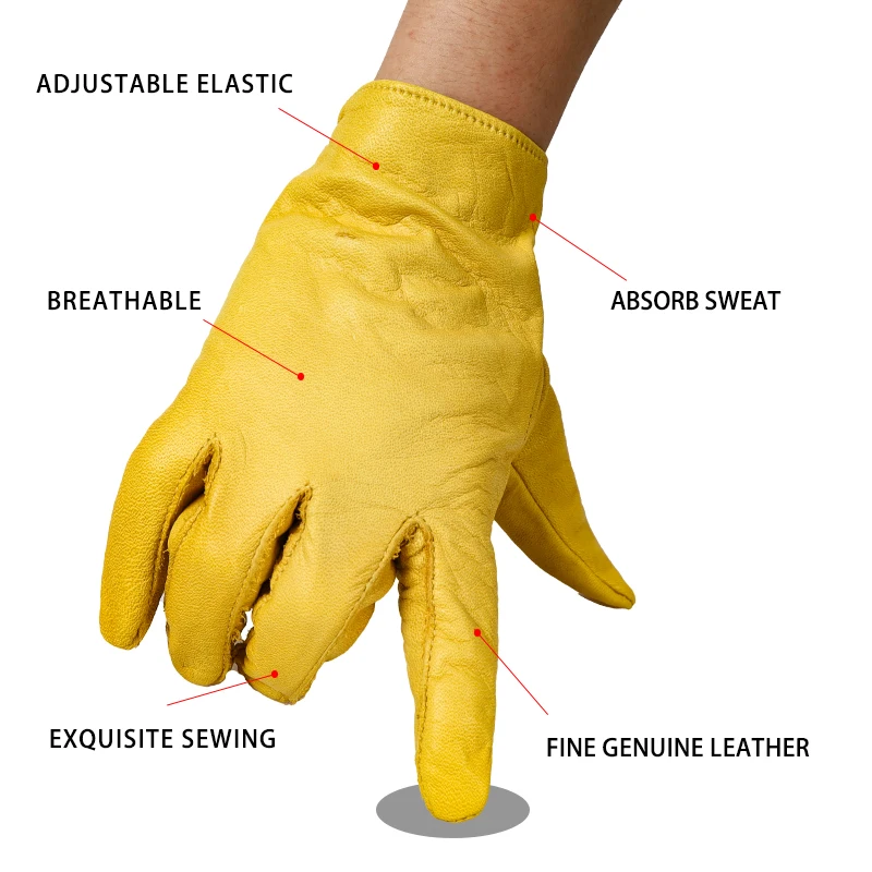 QIANGLEAF 3pcs New Yellow Work Drivers Gloves Gardening Household Work Cowhide Leather Safety Working Glove Men&Women 130NP