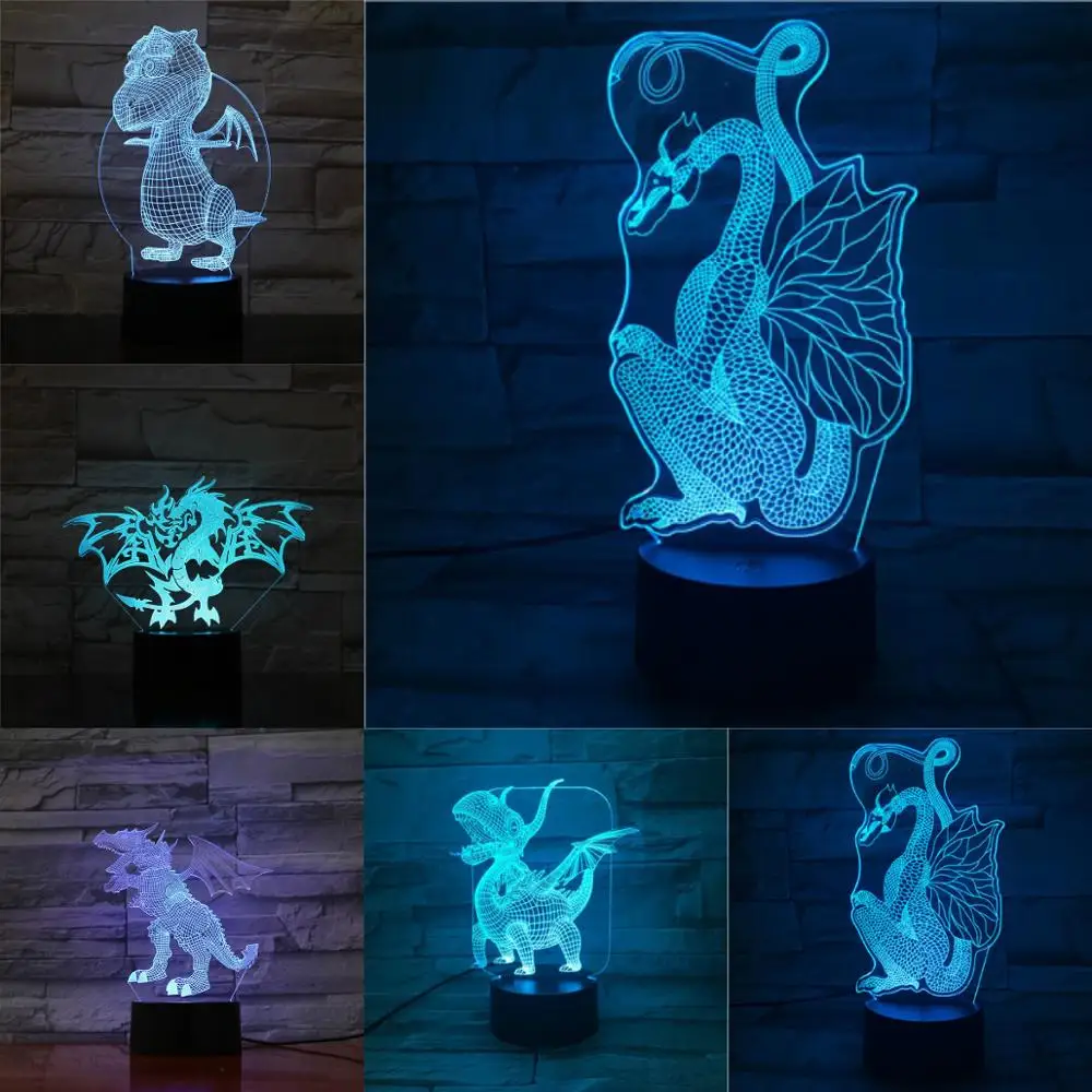 Western Flying Dinosaur 3D Table Lamp LED Touch Remote Base Night Light Holiday Creative Animal