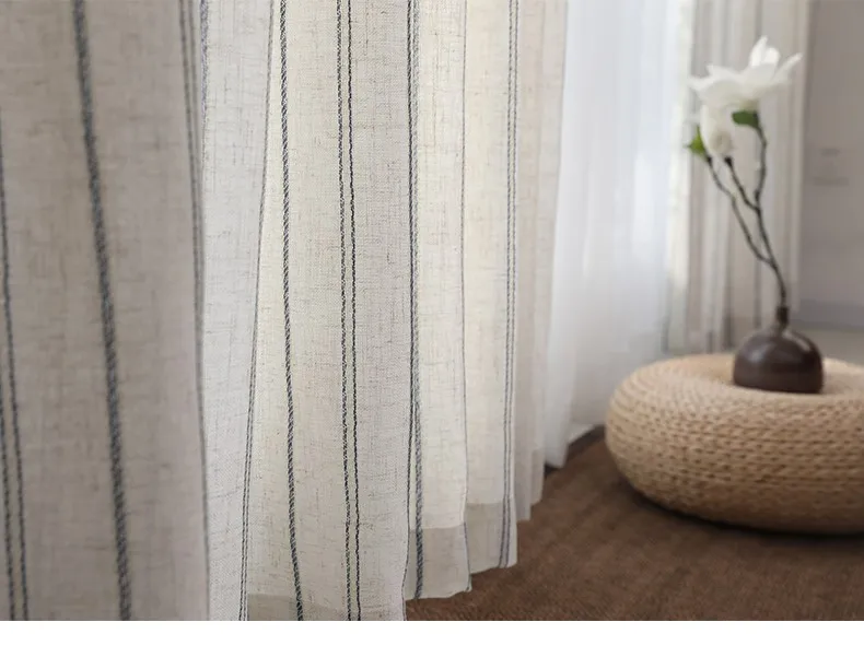 Linho Cotton Stripe Curtain for Living Room,