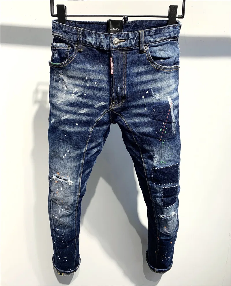 Dsquared2 Biker-pantalones vaqueros con agujeros para hombre, DSQ2, bordados, A372