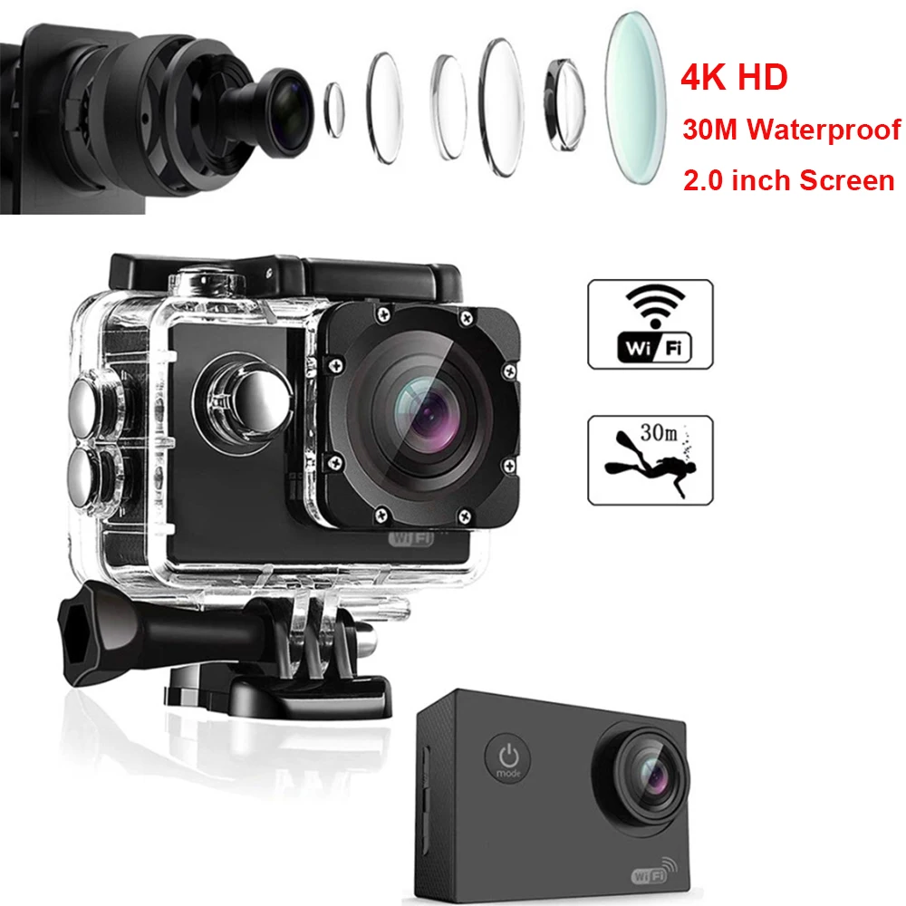 

2019 New 4K HD Mini Sport Camera 30M Waterproof WIFI Wireless Intelligent Smart Camera for Outdoor Action