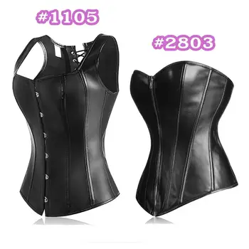 

Women's Front Zipper Button Corset Sexy Bustier Leather Overbust Waist Trainer Corselet Bustiers S-6XL